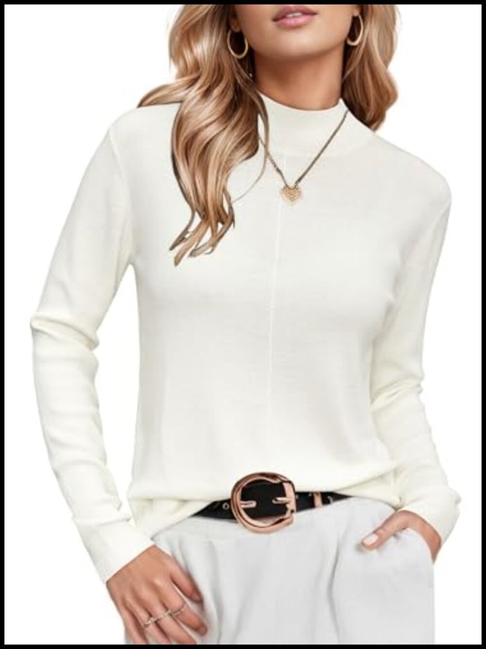 Women's Wool Blend Mock Neck Pullover Sweater Long Sleeve Knit Business Casual